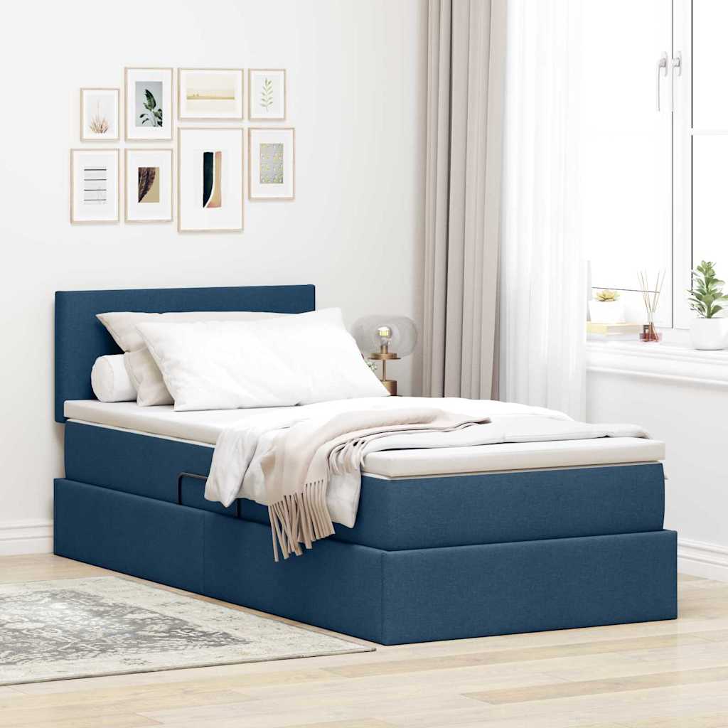 Letto con contenitore LED e materasso Blu 90 x 190 cm Tessuto