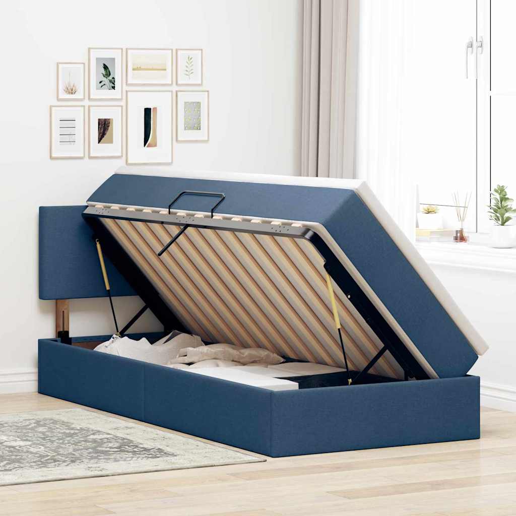 Letto con contenitore e LED Blu 90 x 190 cm Tessuto | homemem39