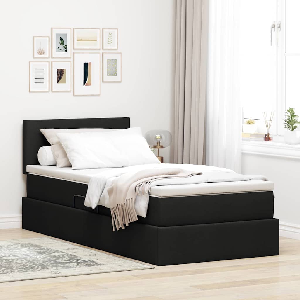 Letto con contenitore e LED con led Nero 90 x 200 cm Tessuto | homemem39