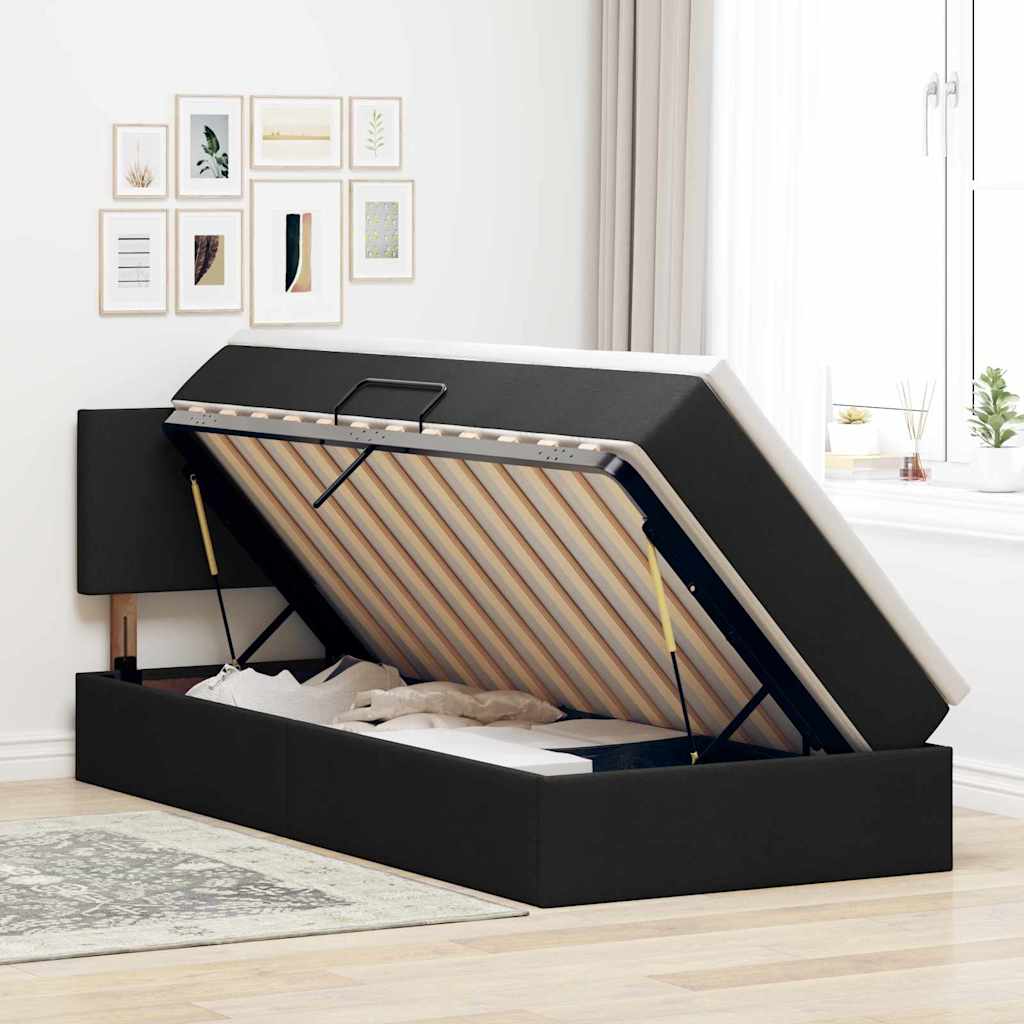 Letto con contenitore e LED con led Nero 90 x 200 cm Tessuto | homemem39