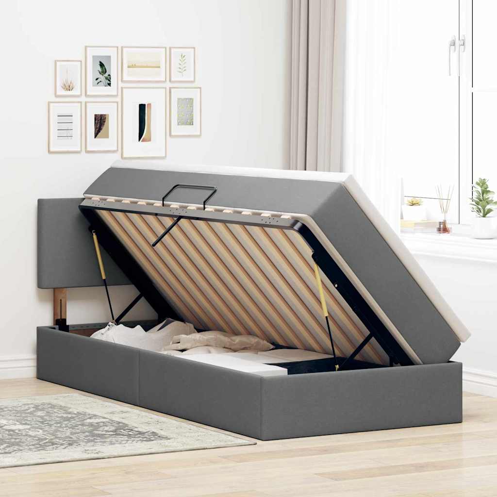 Letto con contenitore e LED Grigio scuro 100 x 200 cm Tessuto | homemem39