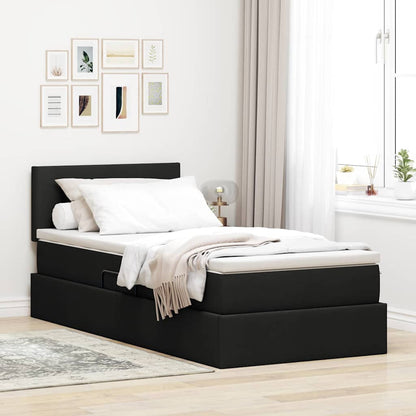 Letto con contenitore e LED con led Nero 100 x 200 cm Tessuto | homemem39
