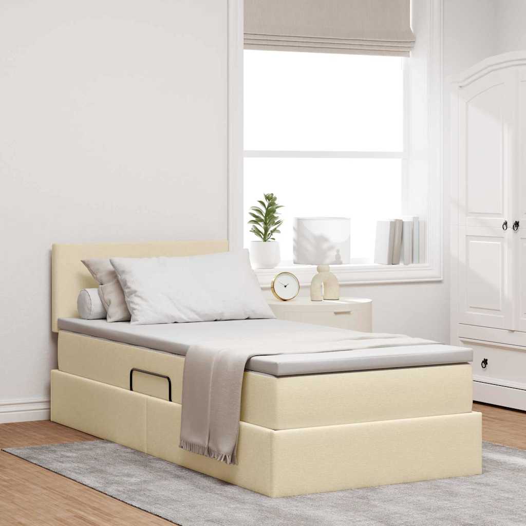Letto con contenitore LED e materasso Crema 100 x 200 cm