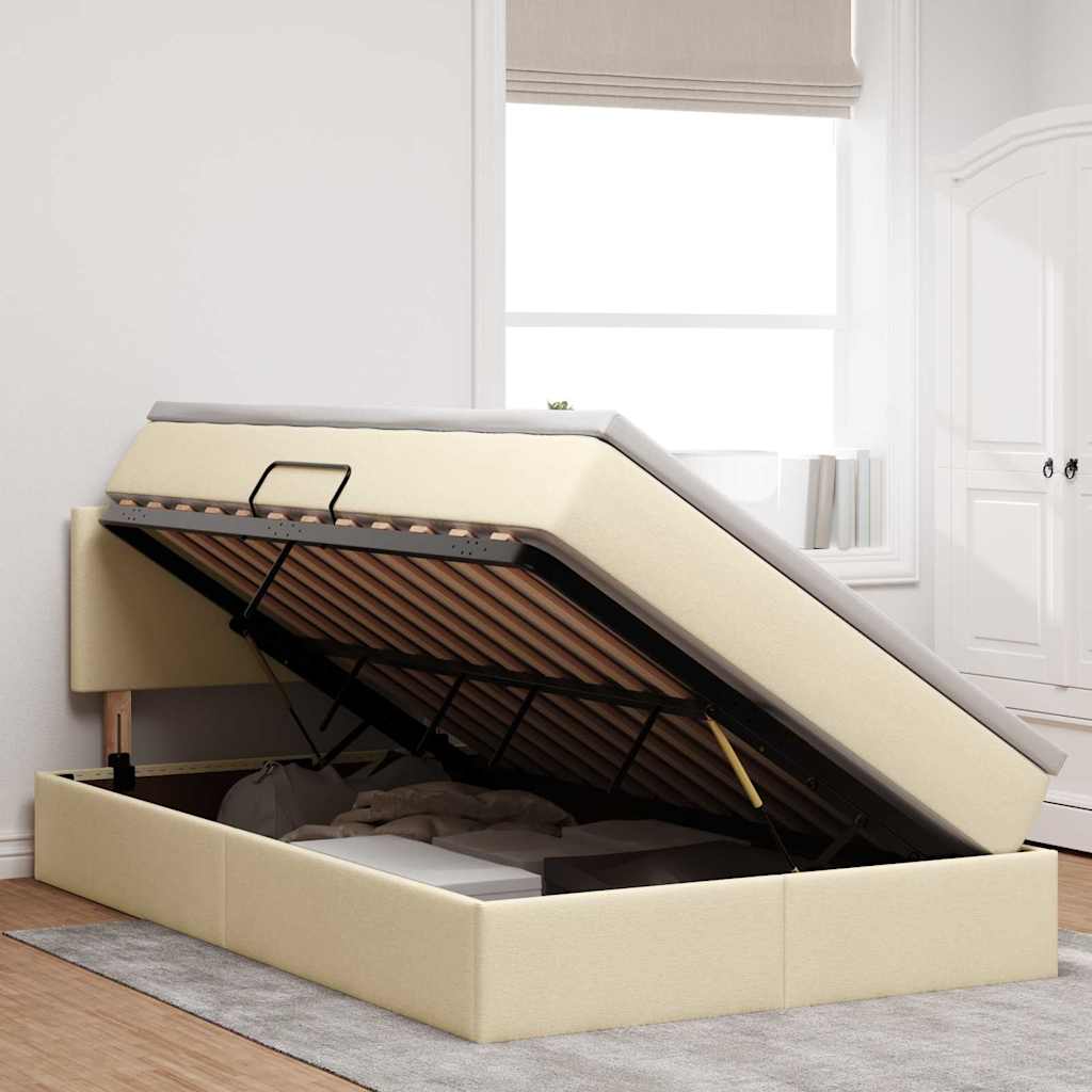 Letto con contenitore e LED con led Crema 120 x 190 cm Tessuto | homemem39