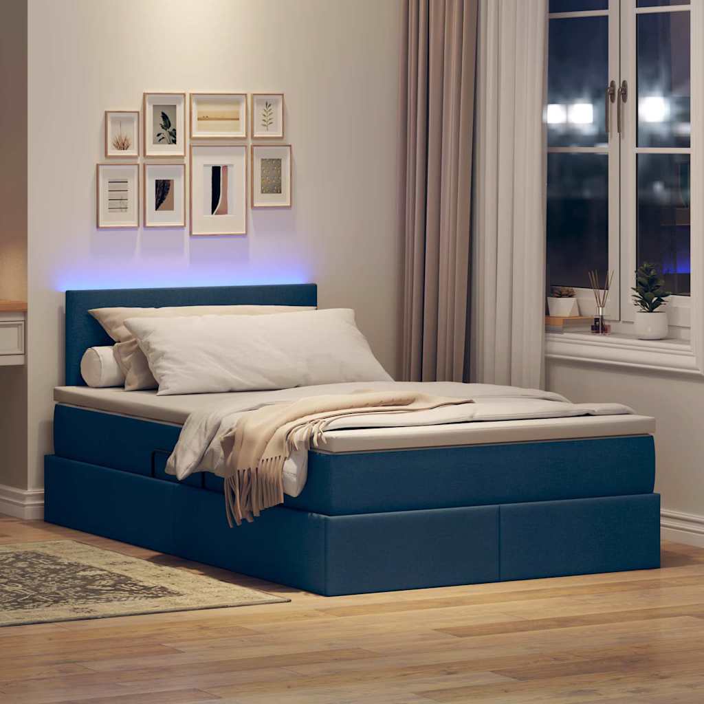 Letto con contenitore e LED con led Blu 120 x 190 cm Tessuto | homemem39
