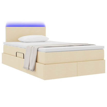 Letto con luci a strisce a LED Crema 120 x 200 cm Tessuto
