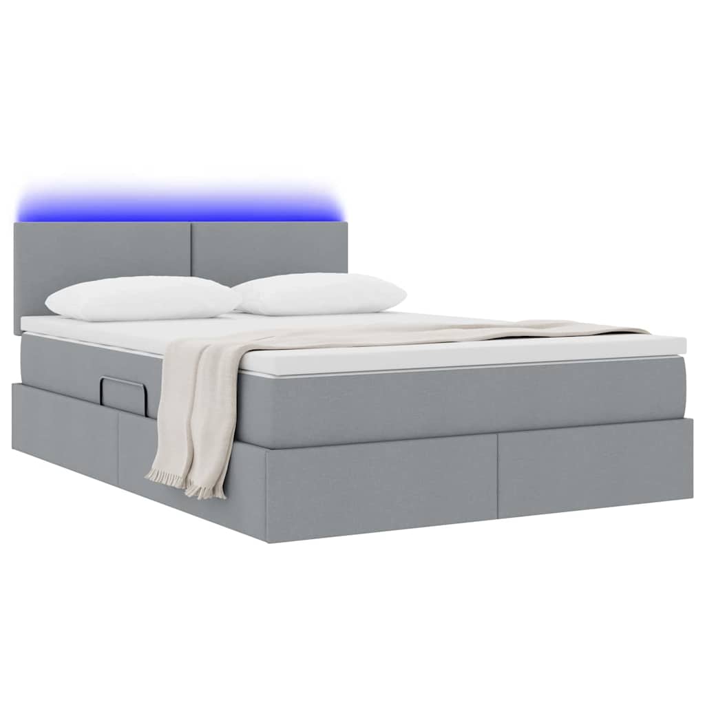 Letto con contenitore e LED Grigio chiaro 140 x 190 cm Tessuto | homemem39