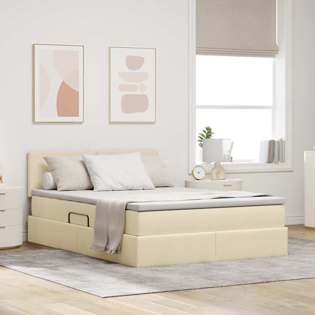 Letto con contenitore LED e materasso Crema 140 x 190 cm