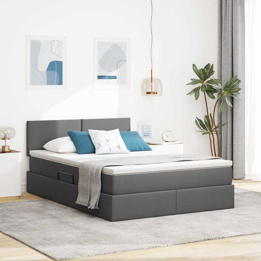 Letto con testiera Grigio scuro 140 x 200 cm Tessuto
