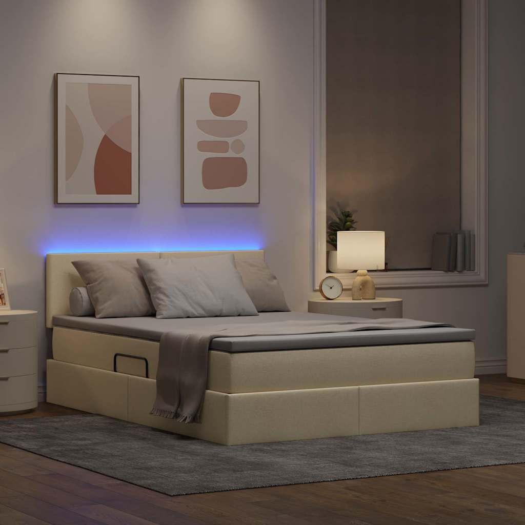 Letto con luci a strisce a LED Crema 140 x 200 cm Tessuto