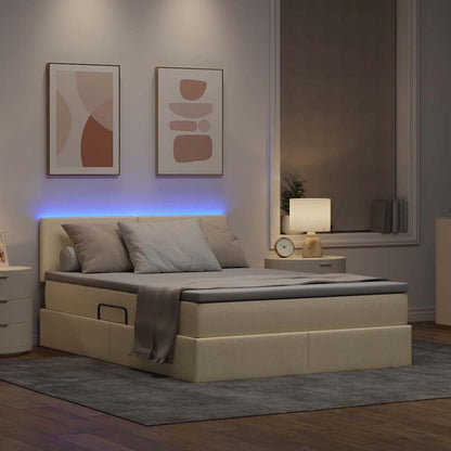 Letto con luci a strisce a LED Crema 140 x 200 cm Tessuto