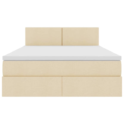 Letto con luci a strisce a LED Crema 140 x 200 cm Tessuto