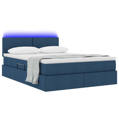 Letto con luci a strisce a LED Blu 140 x 200 cm Tessuto