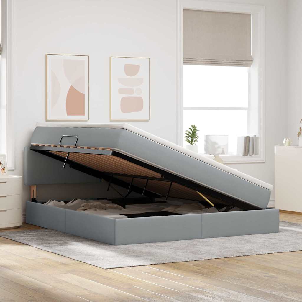 Letto con contenitore e LED Grigio chiaro 160 x 200 cm Tessuto | homemem39