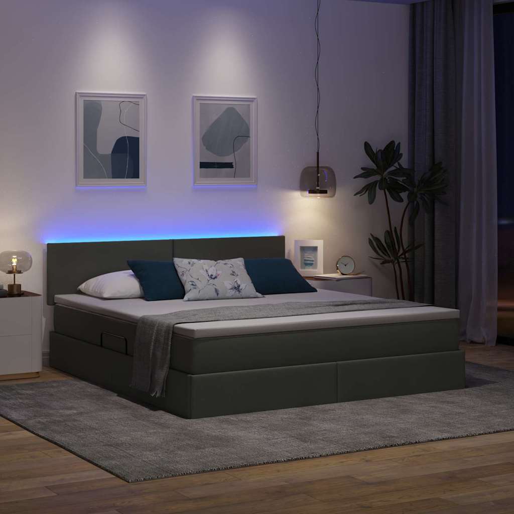 Letto con contenitore e LED Grigio scuro 160 x 200 cm Tessuto | homemem39