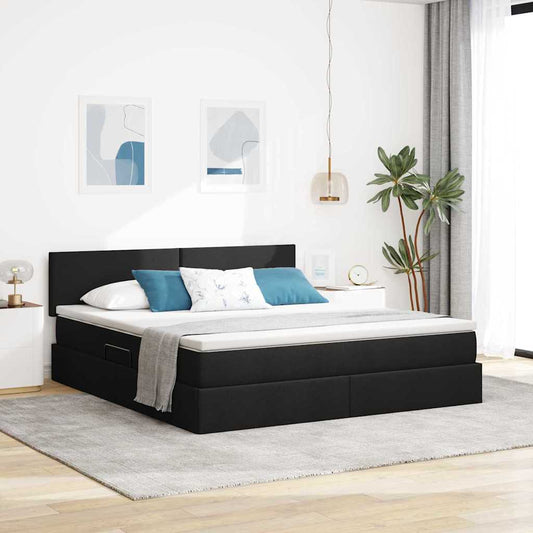 Letto con contenitore LED e materasso Nero 160 x 200 cm Tessuto