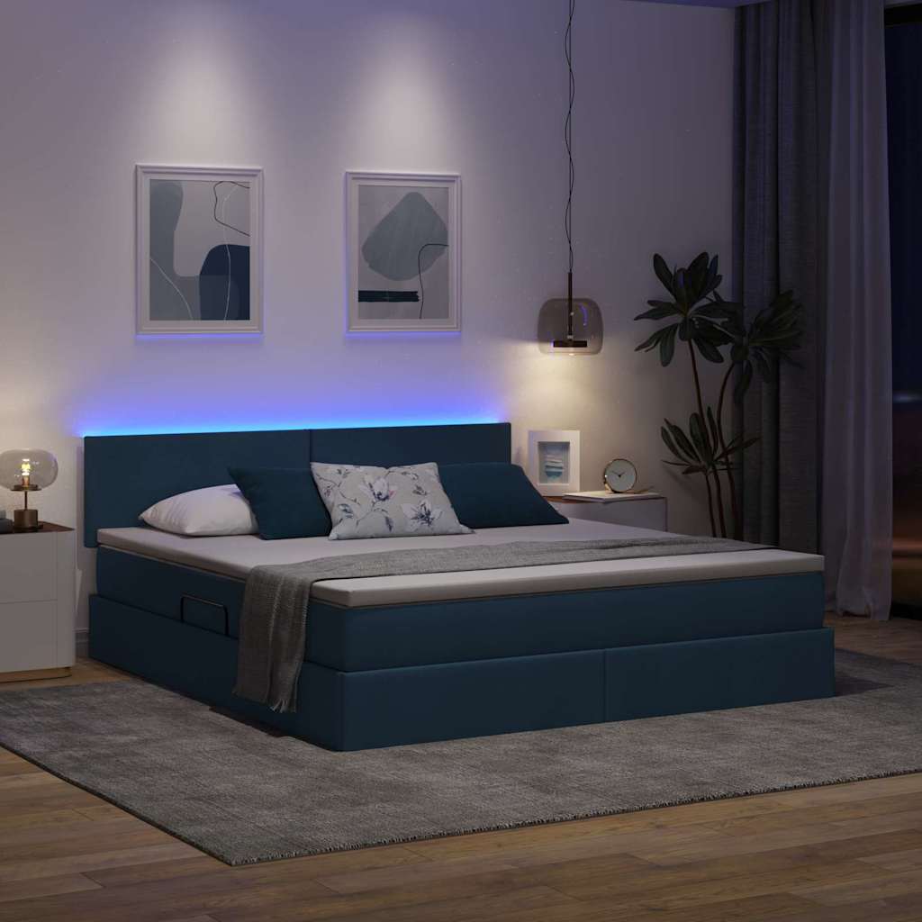 Letto con contenitore e LED con led Blu 160 x 200 cm Tessuto | homemem39