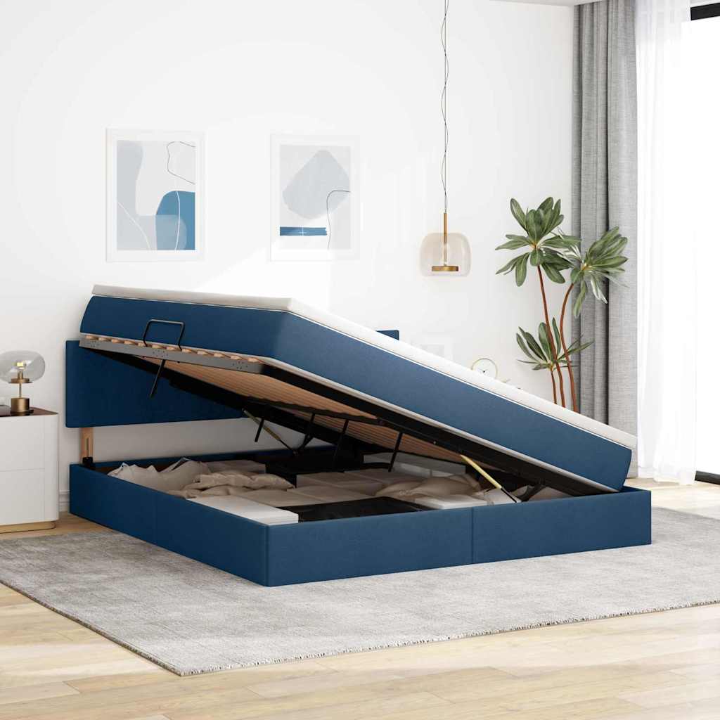 Letto con contenitore e LED con led Blu 160 x 200 cm Tessuto | homemem39