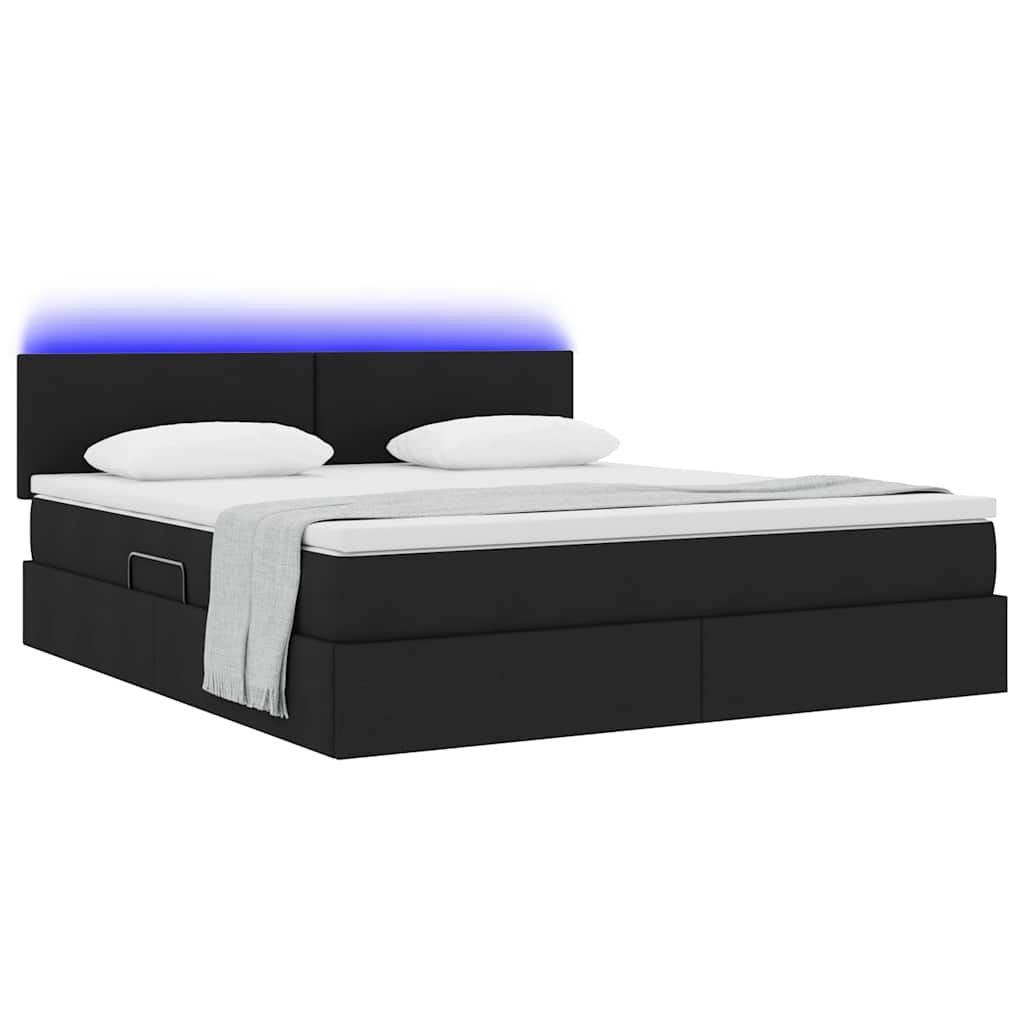 Letto con luci a strisce a LED Nero 180 x 200 cm Tessuto