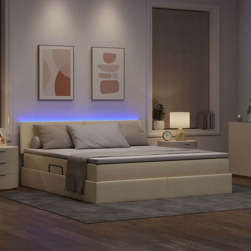 Letto con luci a strisce a LED Crema 180 x 200 cm Tessuto