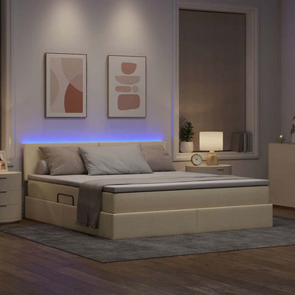 Letto con luci a strisce a LED Crema 180 x 200 cm Tessuto