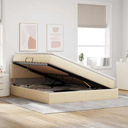 Letto con luci a strisce a LED Crema 180 x 200 cm Tessuto