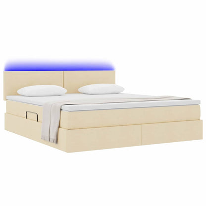 Letto con luci a strisce a LED Crema 180 x 200 cm Tessuto