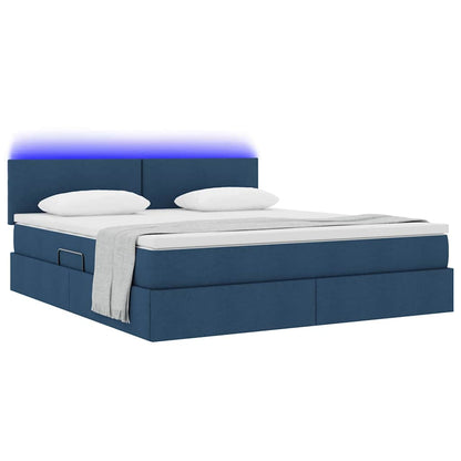 Letto con luci a strisce a LED Blu 180 x 200 cm Tessuto