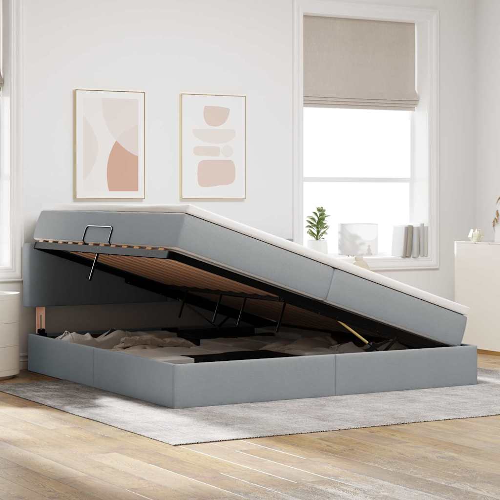 Letto con testiera Grigio chiaro 200 x 200 cm Tessuto