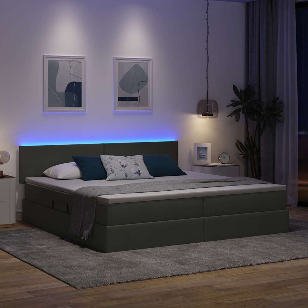 Letto con testiera Grigio scuro 200 x 200 cm Tessuto