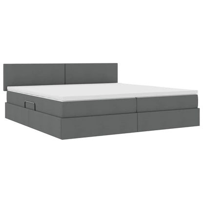 Letto con testiera Grigio scuro 200 x 200 cm Tessuto