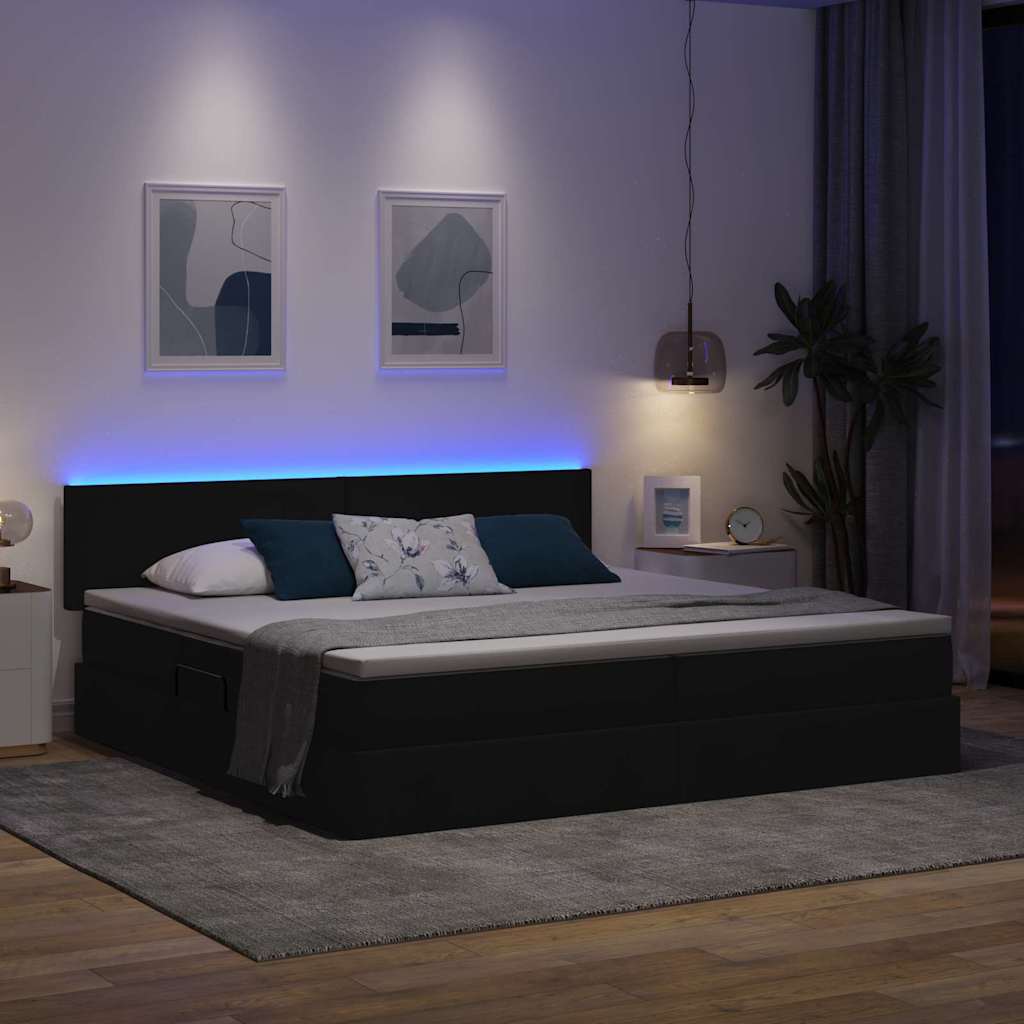 Letto con luci a strisce a LED Nero 200 x 200 cm Tessuto