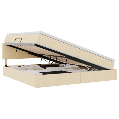 Letto con contenitore e LED con led Crema 200 x 200 cm Tessuto | homemem39