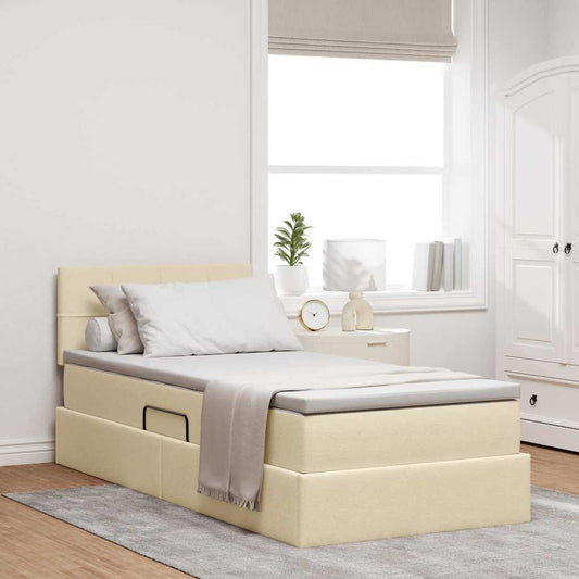 Letto con contenitore LED e materasso Crema 90 x 190 cm Tessuto