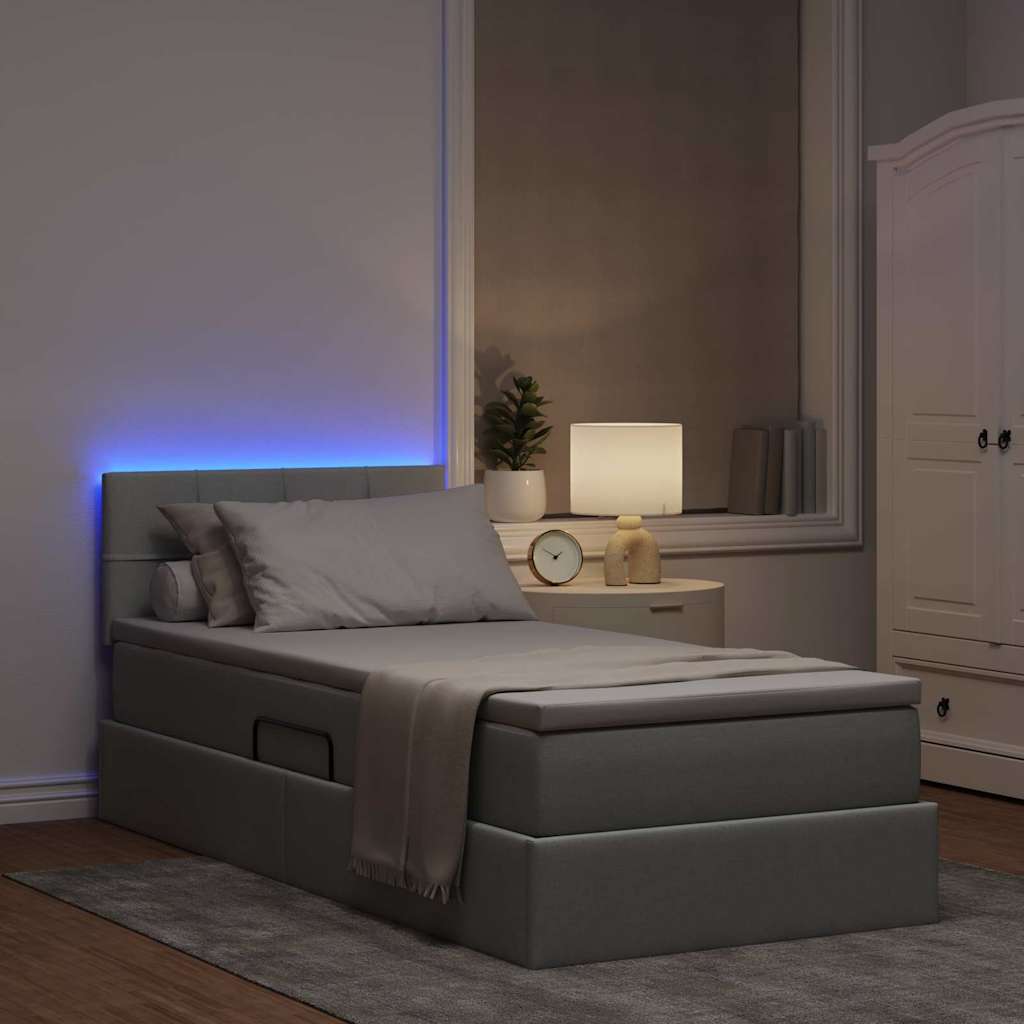Letto con contenitore e LED Grigio chiaro 90 x 200 cm Tessuto | homemem39