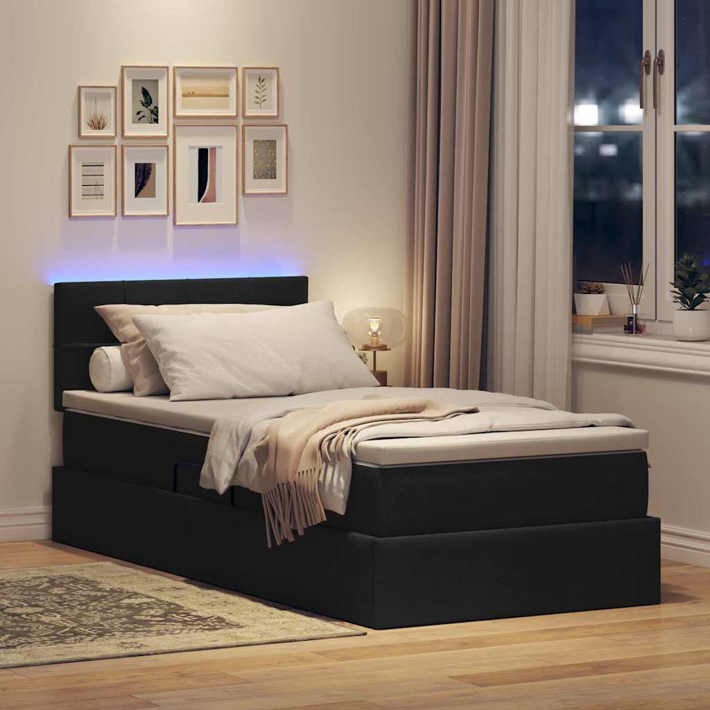 Letto con contenitore LED e materasso Nero 90 x 200 cm Tessuto