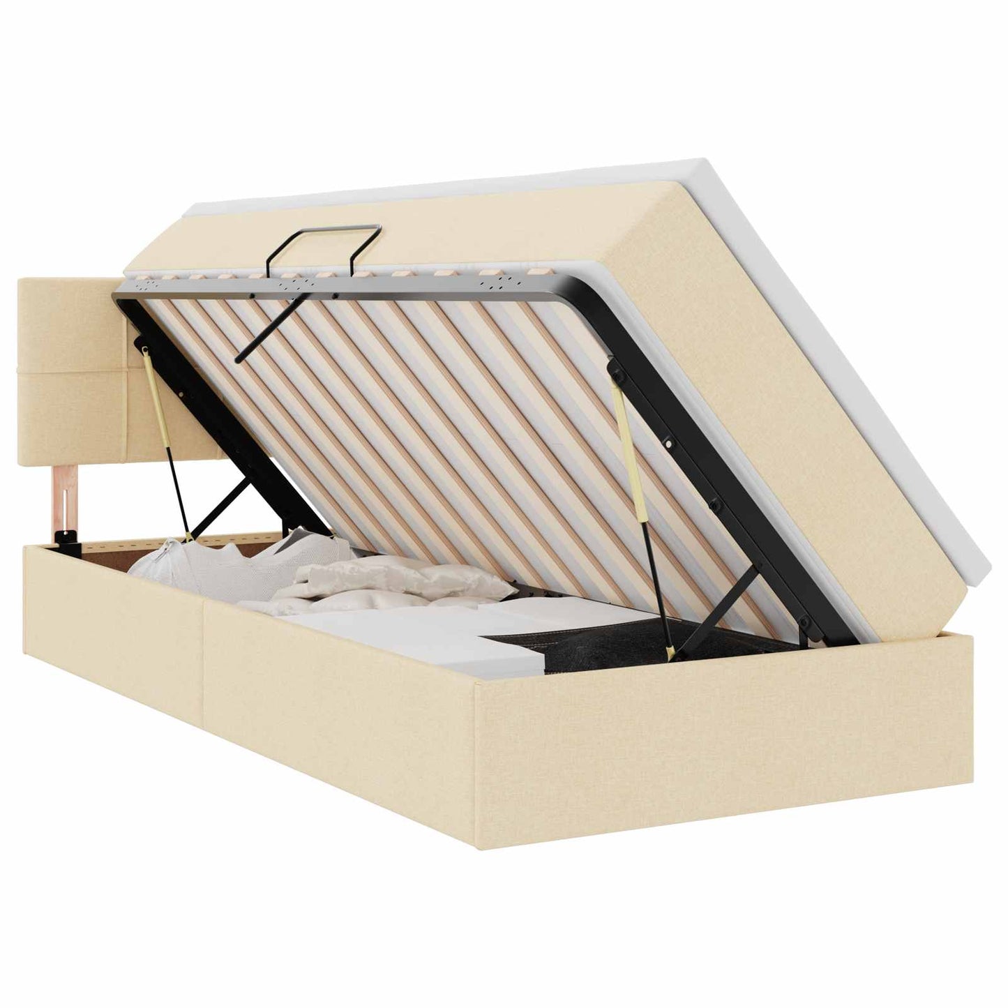 Letto con contenitore LED e materasso Crema 90 x 200 cm Tessuto