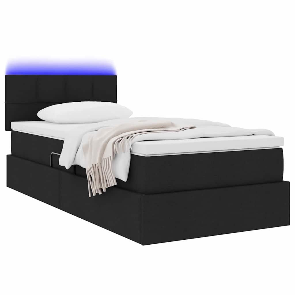 Letto con contenitore LED e materasso Nero 100 x 200 cm Tessuto