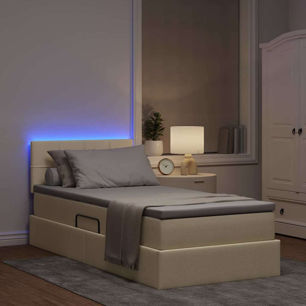 Letto con contenitore LED e materasso Crema 100 x 200 cm