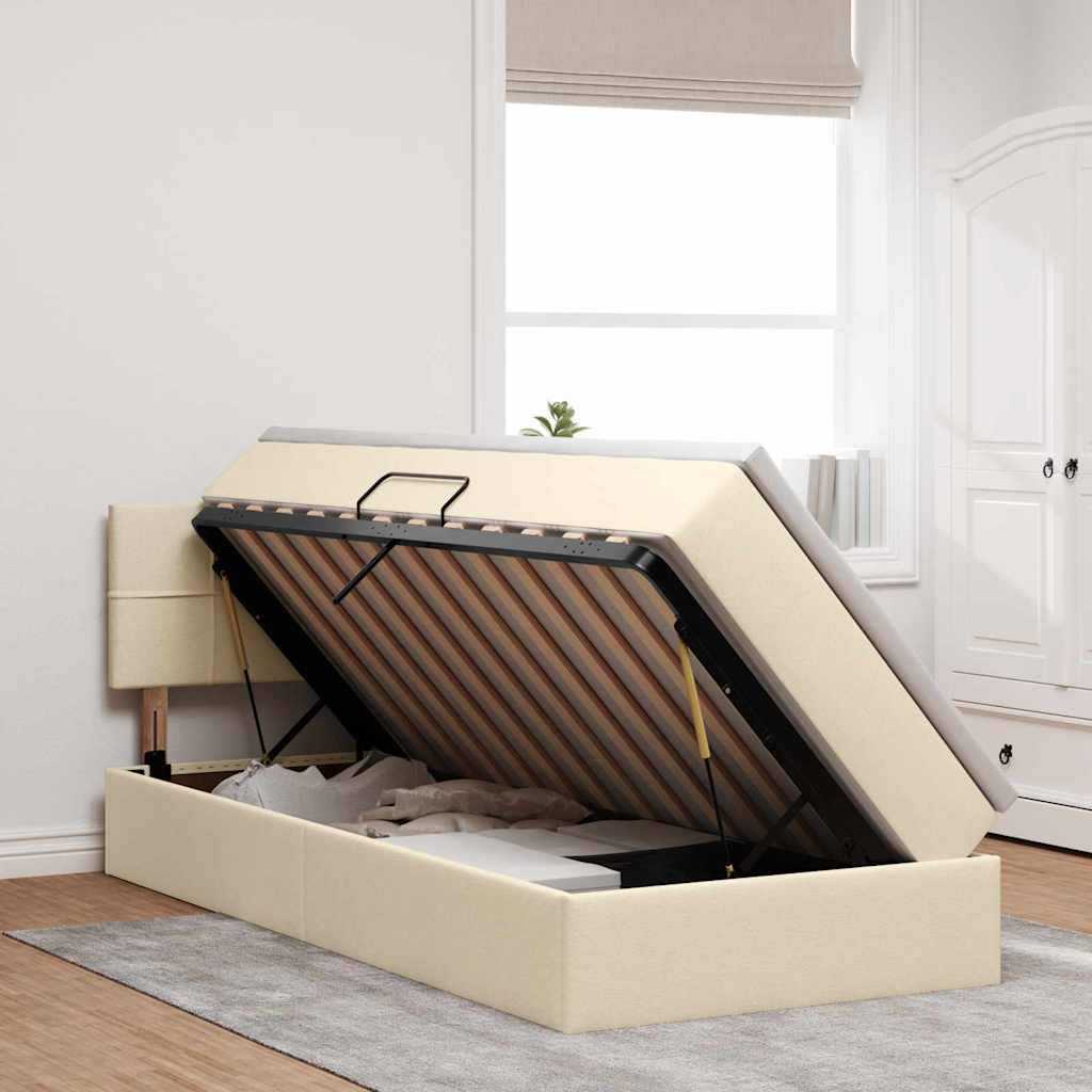 Letto con contenitore LED e materasso Crema 100 x 200 cm
