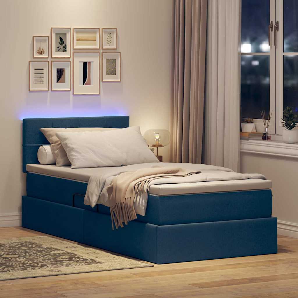 Letto con contenitore LED e materasso Blu 100 x 200 cm Tessuto