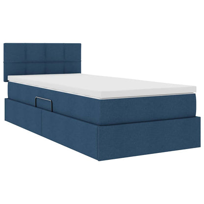 Letto con contenitore LED e materasso Blu 100 x 200 cm Tessuto