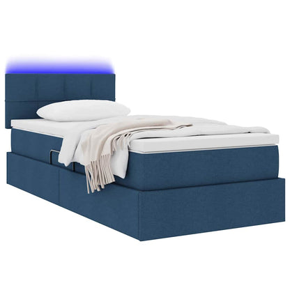 Letto con contenitore LED e materasso Blu 100 x 200 cm Tessuto