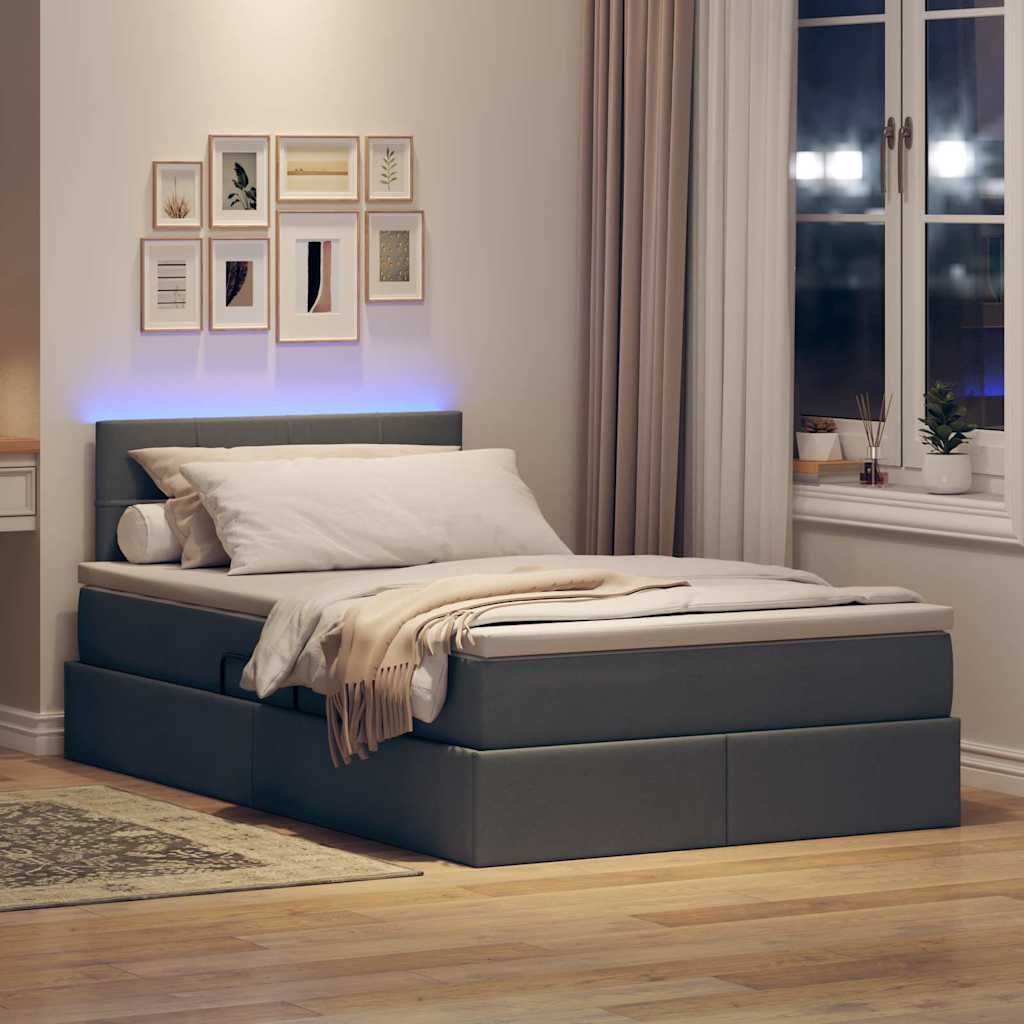 Letto con contenitore e LED Grigio scuro 120 x 190 cm Tessuto | homemem39