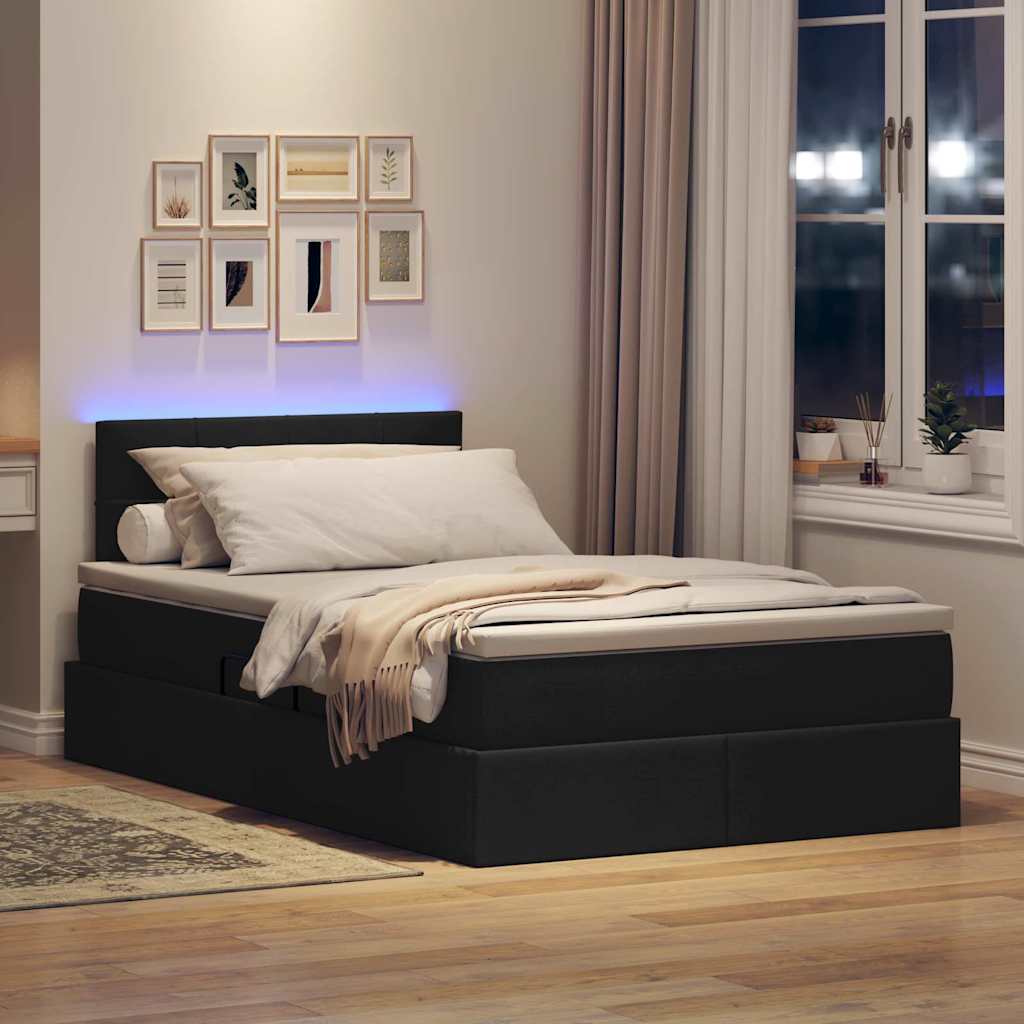 Letto con contenitore e LED con led Nero 120 x 190 cm Tessuto | homemem39