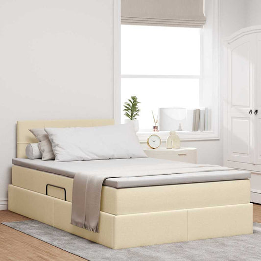 Letto con contenitore e LED con led Crema 120 x 190 cm Tessuto | homemem39