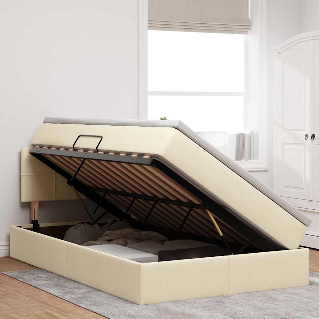 Letto con contenitore e LED con led Crema 120 x 190 cm Tessuto | homemem39