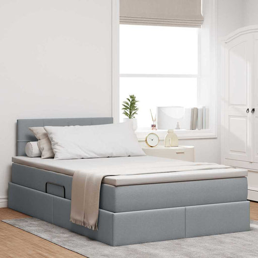 Letto con contenitore e LED Grigio chiaro 120 x 200 cm Tessuto | homemem39