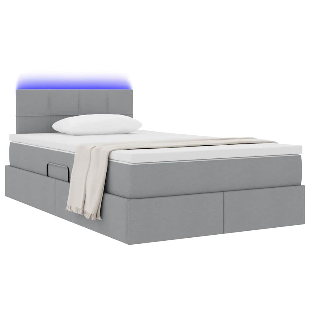 Letto con contenitore e LED Grigio chiaro 120 x 200 cm Tessuto | homemem39