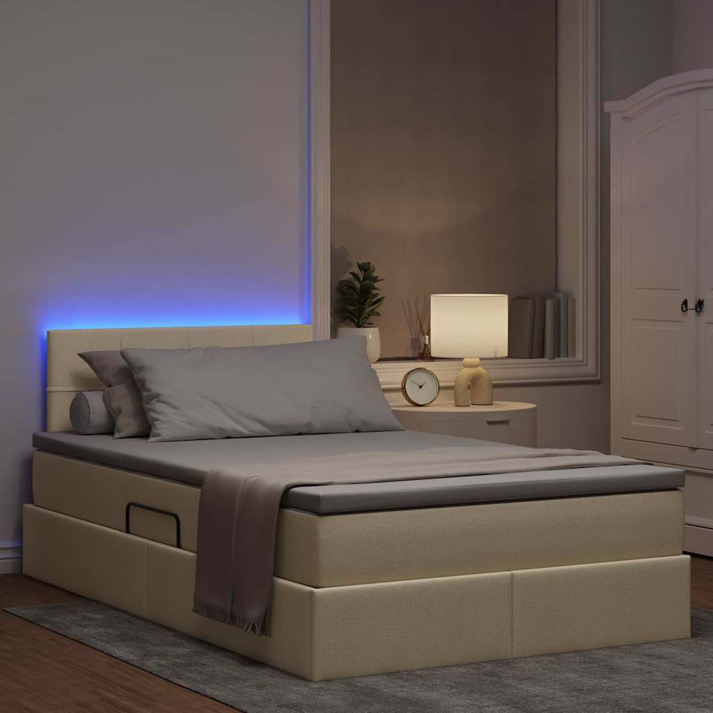 Letto con luci a strisce a LED Crema 120 x 200 cm Tessuto
